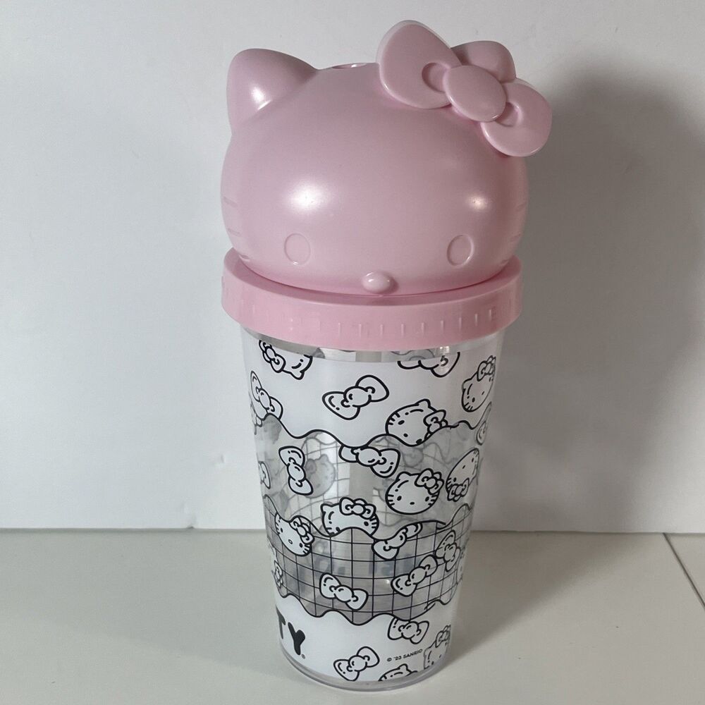Galerie Sanrio 2023 Clear Hello Kitty Tumbler Cup W/ Kitty Face Lid And Straw